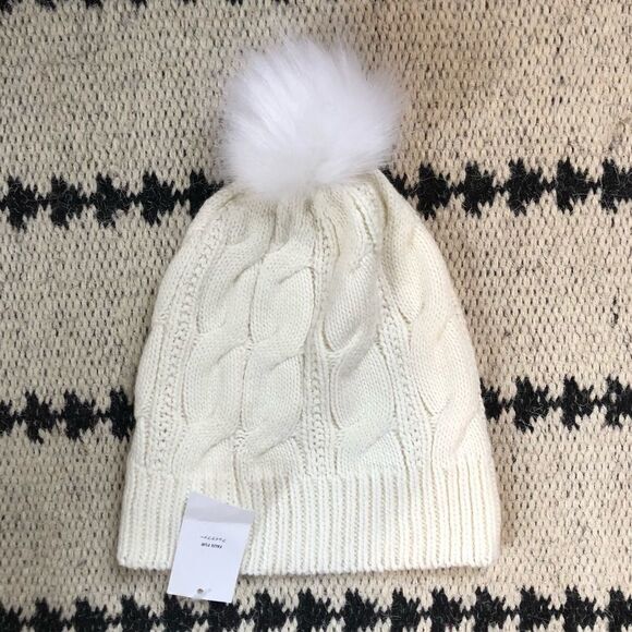 NEW ✨ Lands End Youth Pom Pom Beanie Cable Knit - Picture 2 of 7